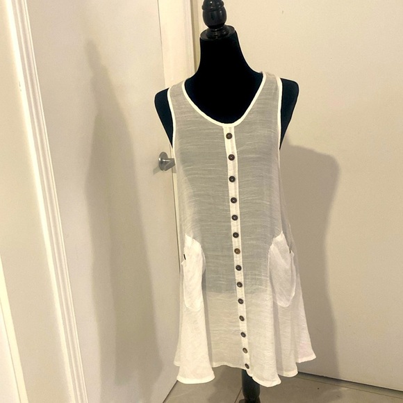 ASHA Dresses & Skirts - ASHA, Linen White Sheer Short Sleeveless Dress, great cover-up Size Large